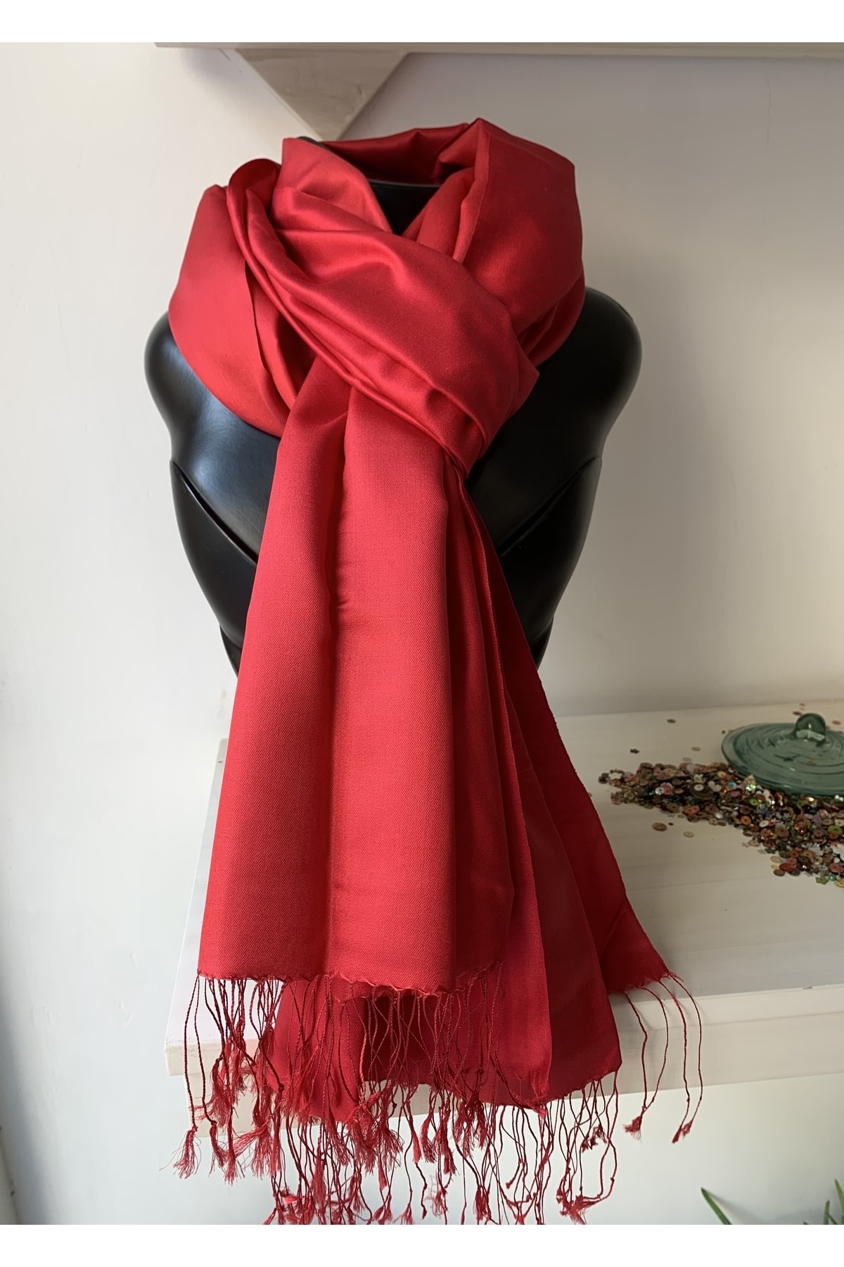 Jakarlı Düz Ipek Şal